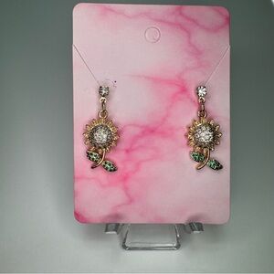 Hand Crafted 18kt Gold Plated Pave Sunflower Dangle Earrings